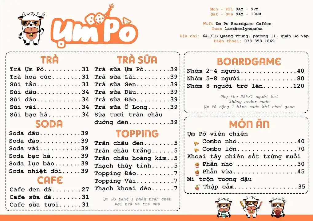 Ụm Pò Board Game Coffee menu
