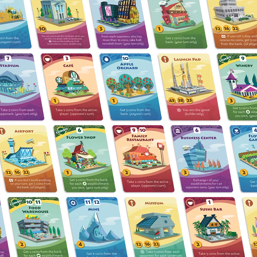 Machi Koro 2 (2021) building cards | Source: Board Game Geek