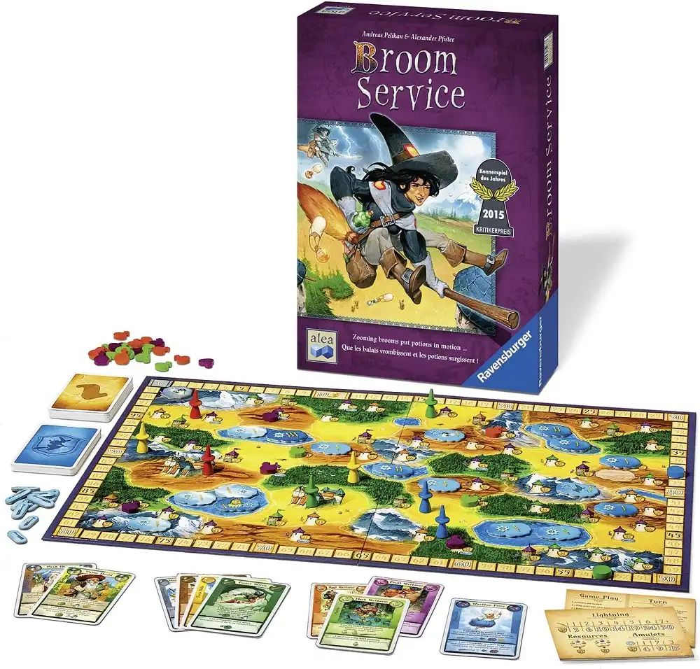 Broom Service (2015) board game components | Source: Ravensburger