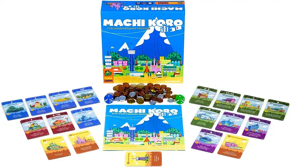 Machi Koro (2012) board game components | Source: Pandasaurus Games