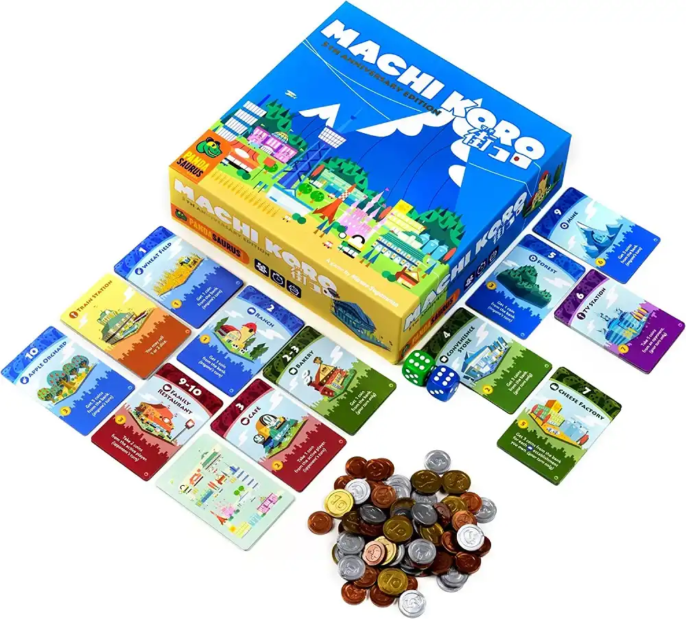 Machi Koro (2012) board game components | Source: Pandasaurus Games