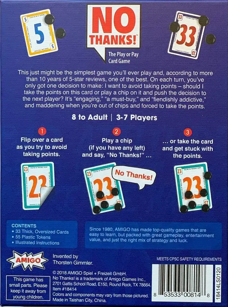 No Thanks! (2004) board game back | Source: AMIGO