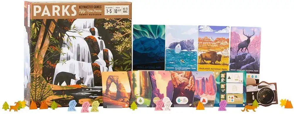 PARKS (2019) board game components 1 | Source: Keymaster Games