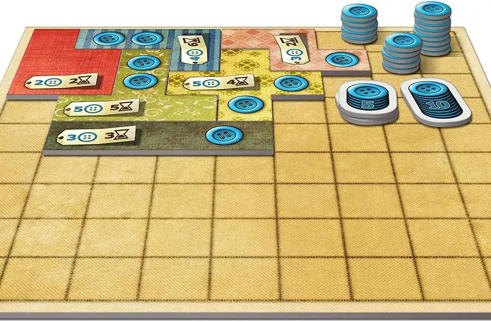 Patchwork (2014) board game components | Source: Lookout Games