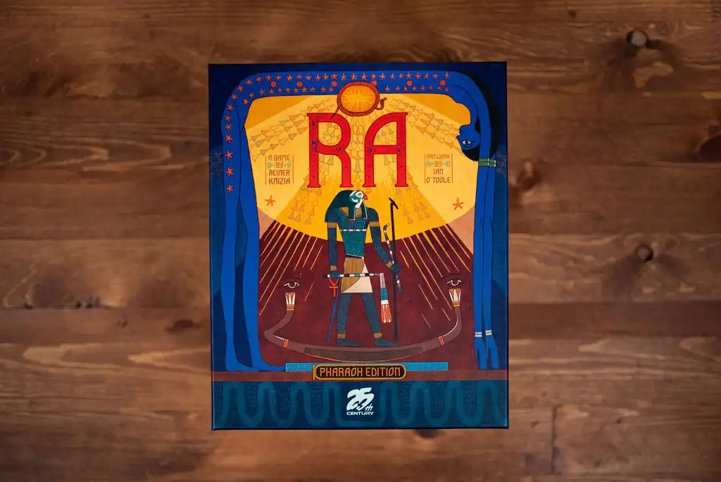 Ra (1999) board game deluxe pharaoh edition box | Source: 25thcenturygames