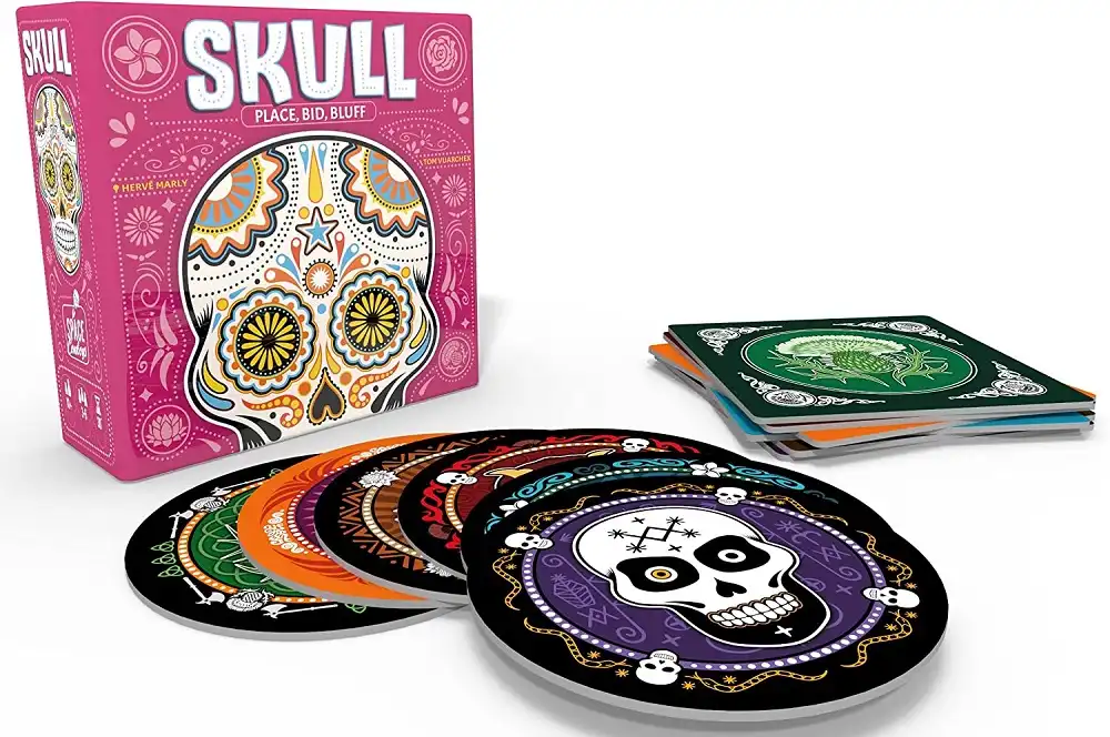 Skull (2011) board game components | Source: Space Cowboys