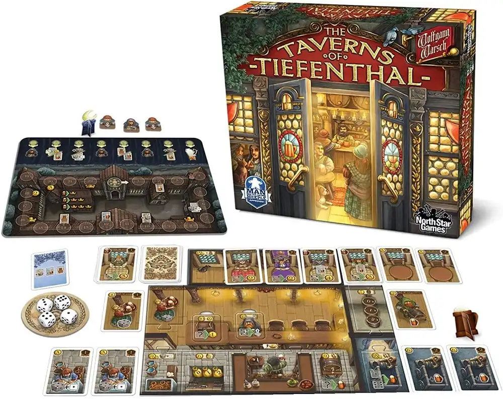 The Taverns of Tiefenthal (2019) board game components | Source: North Star Games