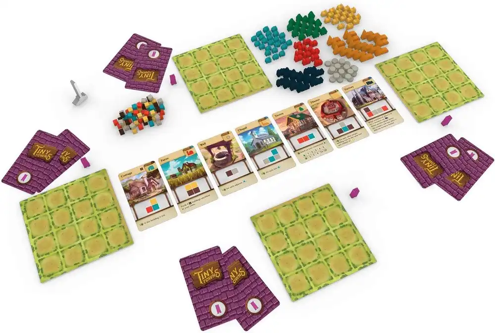 Tiny Towns (2019) board game components | Source: Alderac Entertainment Group