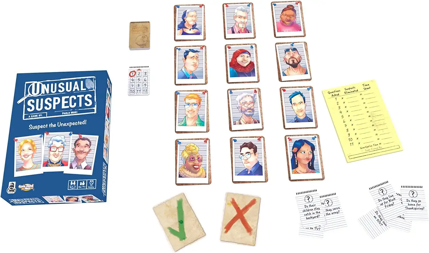 Unusual Suspects (2015) board game components | Source: CMON