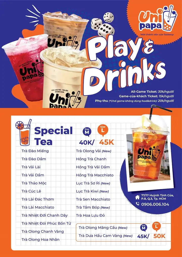 Drinking menu of TableTop Board Game shop