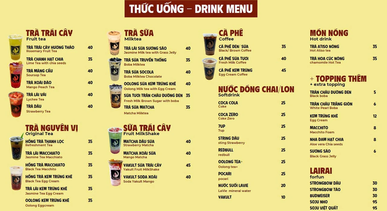 Drink menu of the club