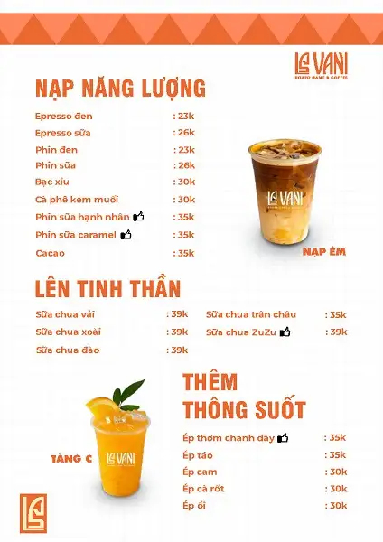 La Vani board game coffee menu page 1