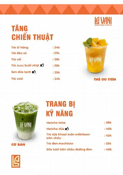 La Vani board game coffee menu page 2