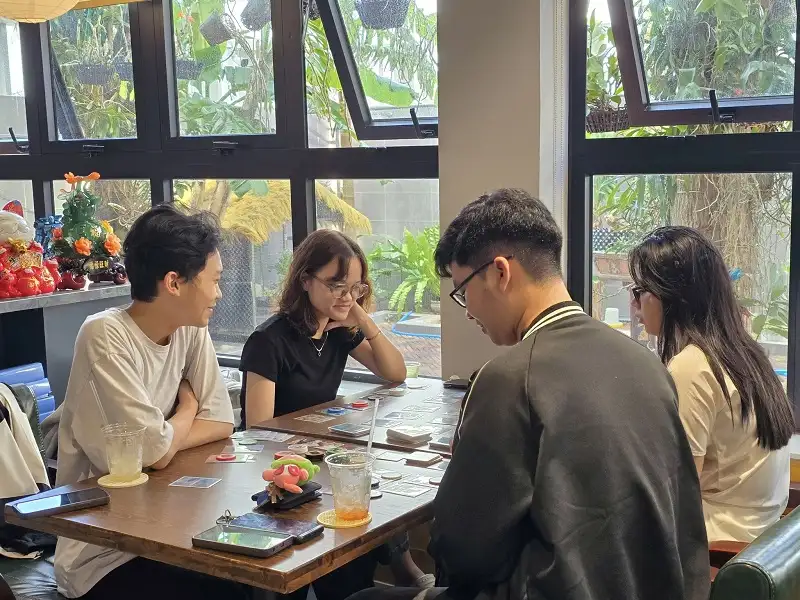 A group of players playing at the 1st floor