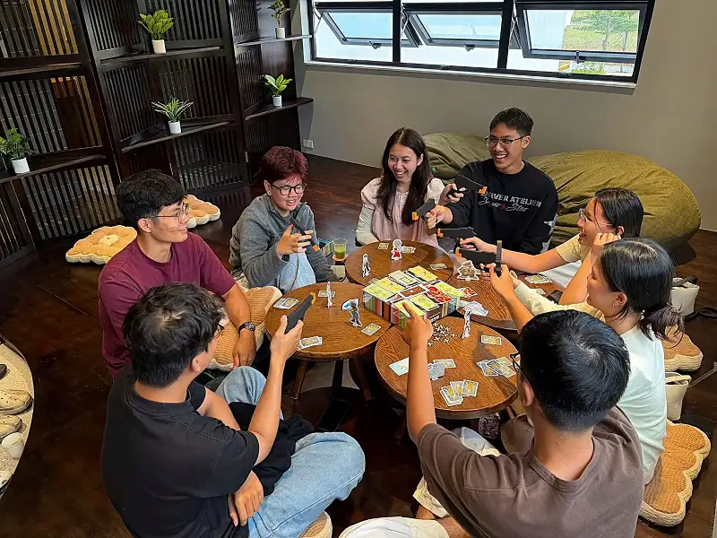 A group of players playing at the 2nd floor